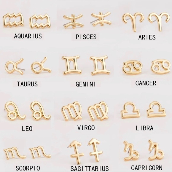 2 FOR $25 18K Gold Unisex Gemini Zodiac Sign Minimalist Stud Earrings - Picture 2 of 4